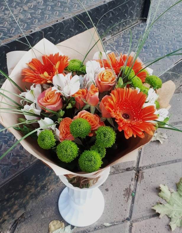 Букет цветов из: Герберы, Хризантемы, Альстромерии и Розы в Станционно-Ояшинском