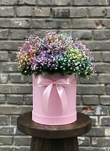 Цветочная композиция из Гипсофила и Розы в шляпной коробке в Станционно-Ояшинском