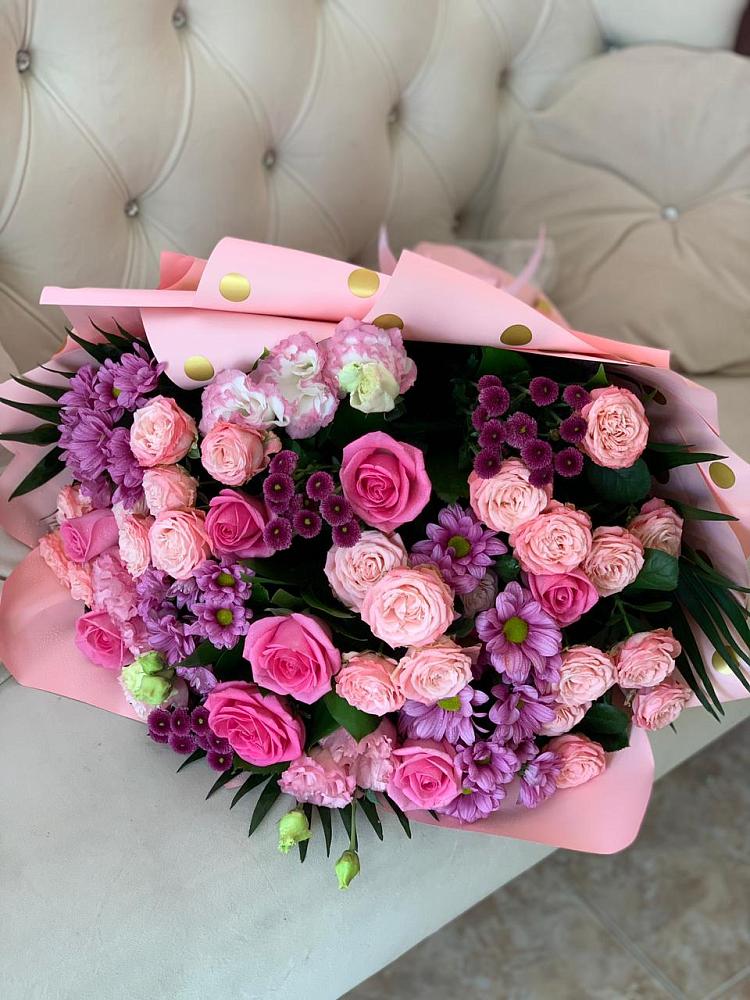 Букет цветов из: Хризантемы, Розы и Лизиантусы в Станционно-Ояшинском