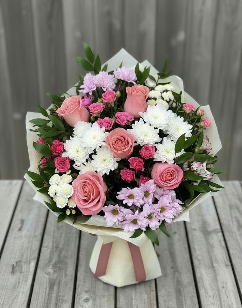 Букет цветов из: Альстромерии, Гвоздики, Розы и Хризантемы в Станционно-Ояшинском