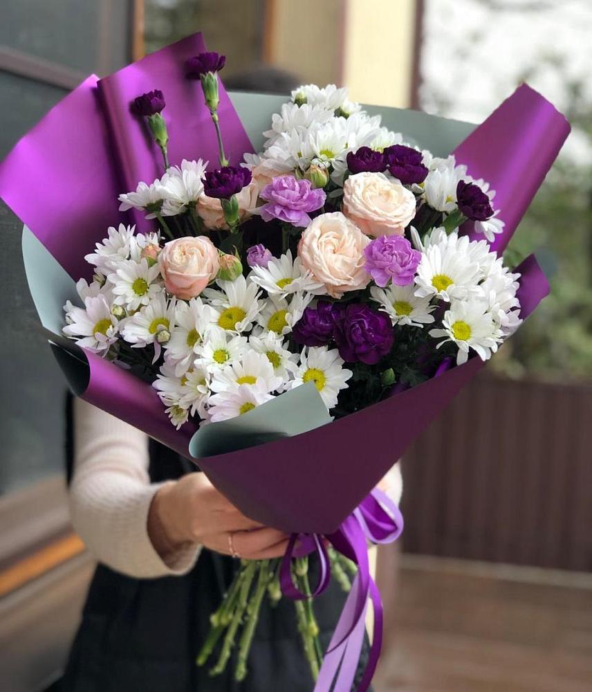 Букет цветов из: Хризантемы, Гвоздики и Розы в Станционно-Ояшинском