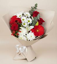 Букет цветов из:  Розы, Хризантемы, Герберы и Лилии в Станционно-Ояшинском