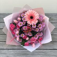 Букет цветов из:  Розы, Герберы и Хризантемы в Станционно-Ояшинском
