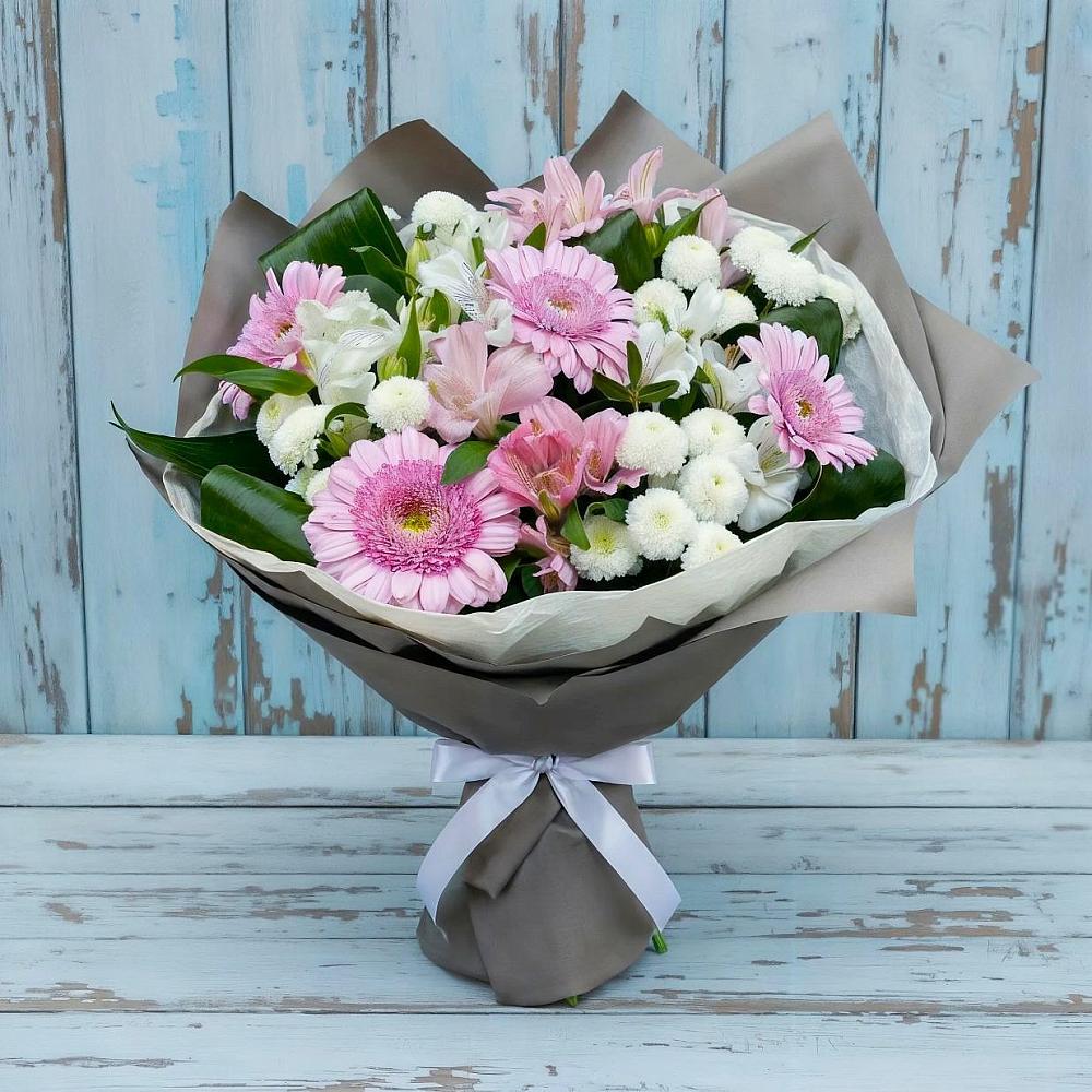 Букет цветов из: Герберы, Альстромерии и Хризантемы в Станционно-Ояшинском
